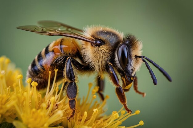 Detailed bee on a yellow flower