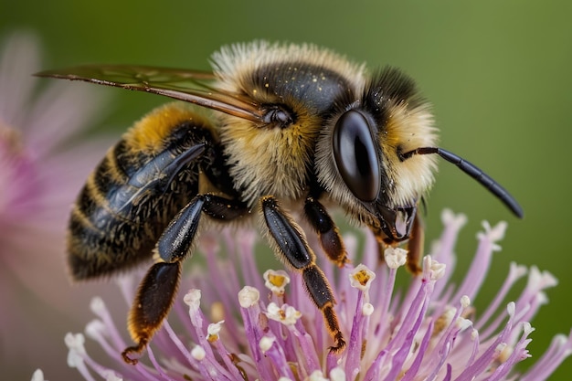 Detailed bee on a yellow flower