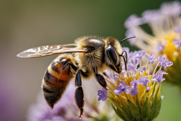 Detailed bee on a yellow flower