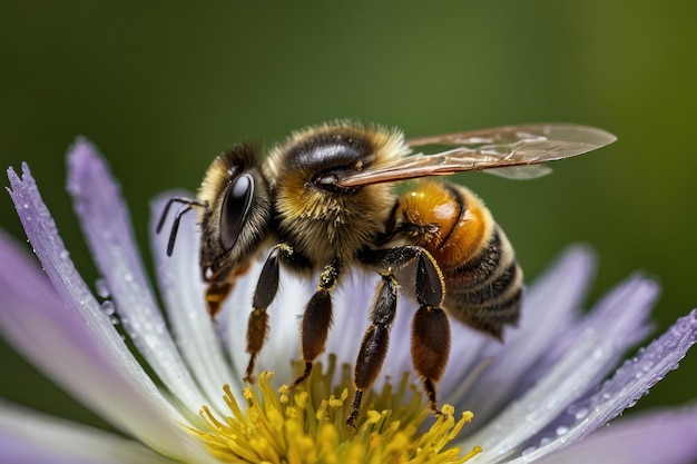 Detailed bee on a yellow flower