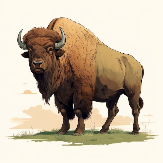 Detailed Bison Illustration On A Prairie Field