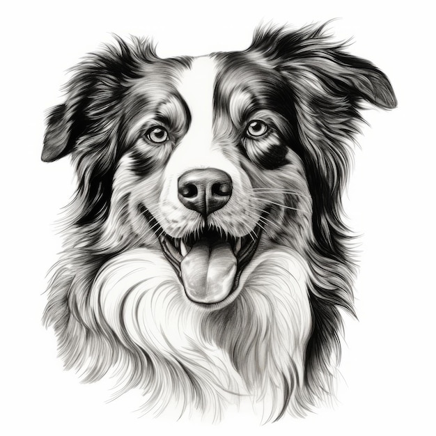 Detailed Black And White Border Collie Dog Illustration