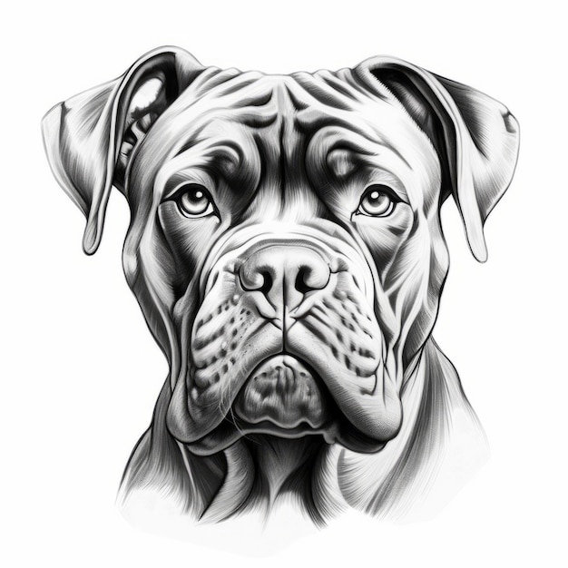 カネ・コルソ・ドッグの詳細な黒と白のデジタルイラスト