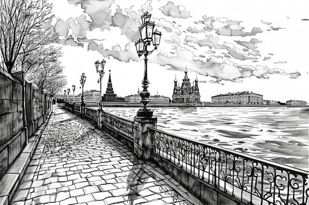 Photo detailed black and white illustration of a street light perfect for architectural and urban design projects