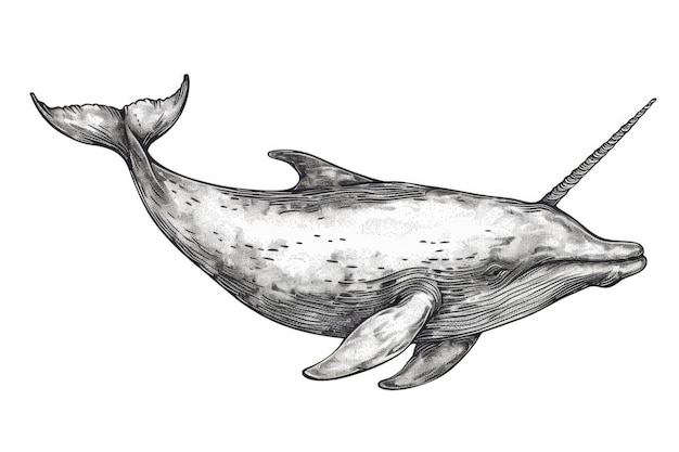 Photo detailed black and white illustration of a whale suitable for educational materials or marinethemed designs
