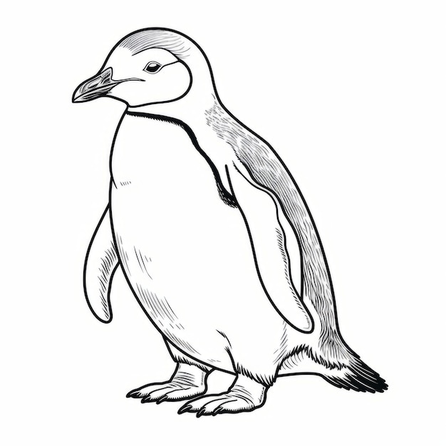 Foto disegno dettagliato del pinguino in bianco e nero per il libro da colorare