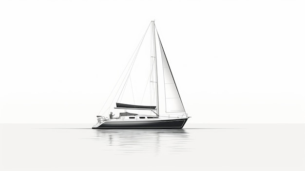 Detailed Black And White Sailboat Illustration With Dynamic Colors