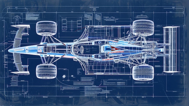Photo detailed blueprint drawing of a racing car