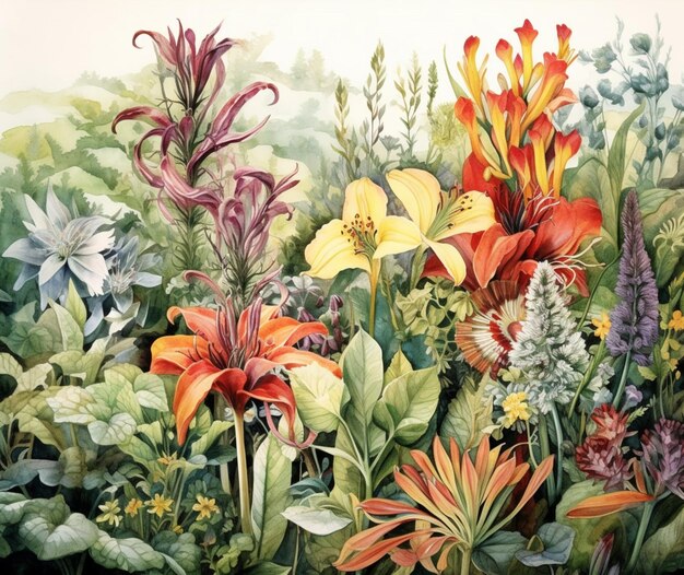 Detailed botanicals in watercolor