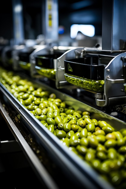Foto fotografia dettagliata delle macchine di pressa a freddo che trasformano le olive raccolte in olio di qualità