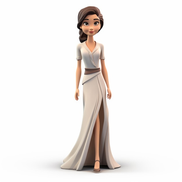 Detailed Cartoon Woman Figurine In White Gown Indian Pop Culture Style