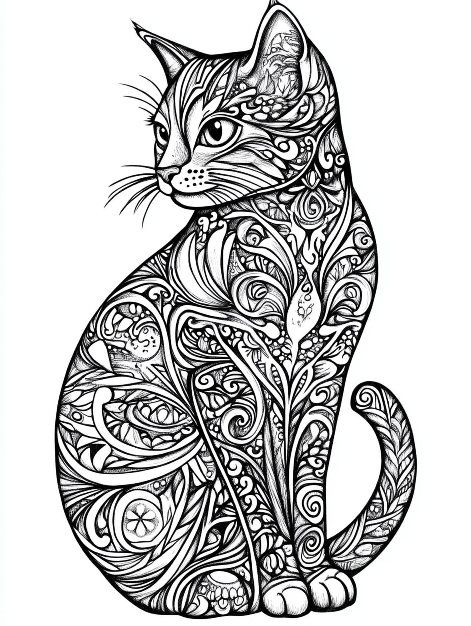 Detailed Cat Coloring Page Premium AIgenerated image