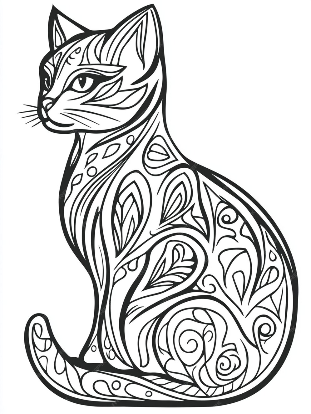 Detailed Cat Coloring Page Premium AIgenerated image