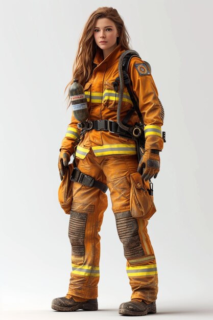 Photo detailed character design of firefighter in 3d pixar style