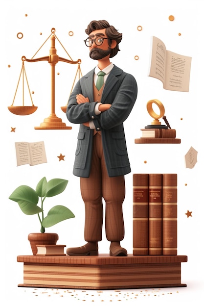 Photo detailed character design of a lawyer in 3d pixar style