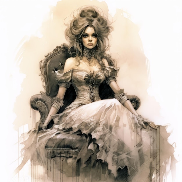 Detailed Character Design Of A Woman In Old Fashioned Dress In