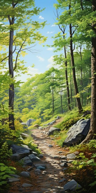 Detailed Character Illustration Of A Path Through Mountains