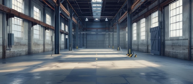 Photo detailed clean and empty industrial space with supporting poles