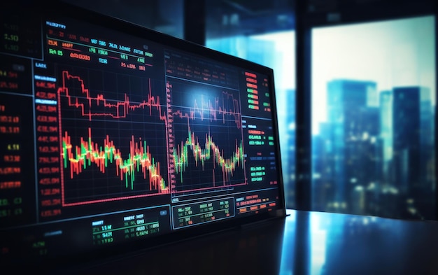 Detailed Close Up of a Computer Displaying Stock Market Trends