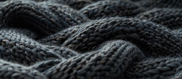 Detailed Close Up of Dark Grey Knitted Blanket