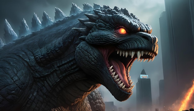 a detailed close up of Godzilla s fearsome face