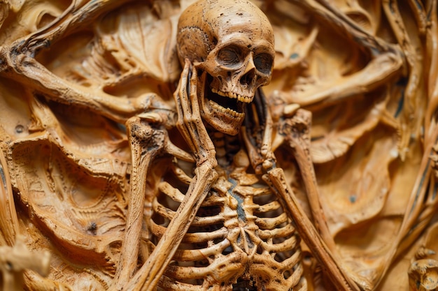 Detailed Close Up of Human Skeleton in Earthy Tones for Educational or Medical Use