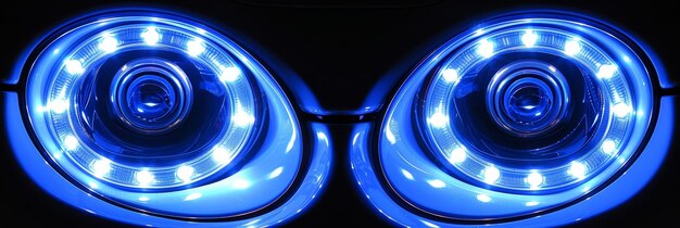 Photo detailed close up perspective of state of the art car headlights for superior visibility