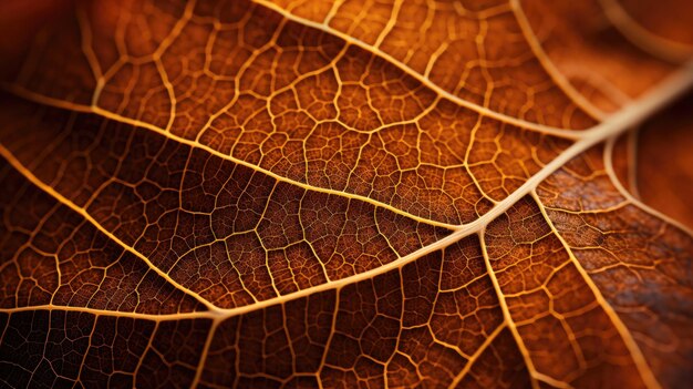 Detailed closeup of the autumn leaf surface showing pattern and color transitions Generative AI