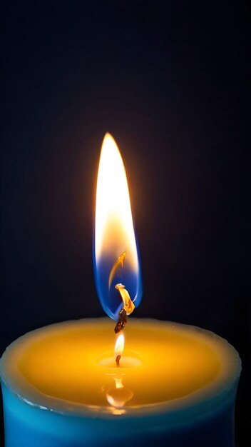 Photo detailed closeup of blue and yellow candle flame