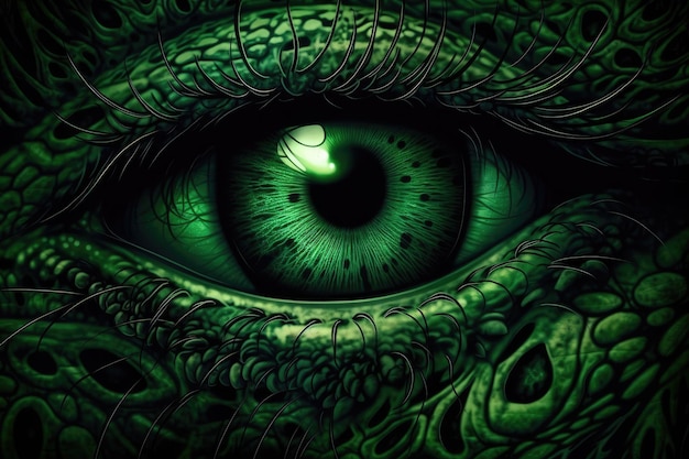 Photo detailed closeup of a green human eye generative ai