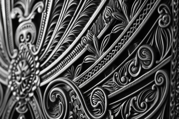 Foto un primo piano dettagliato di un oggetto metallico con disegni intricati perfetto per aggiungere un tocco di eleganza e sofisticazione a qualsiasi progetto o design