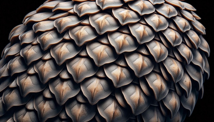 Photo detailed closeup of a pangolins scales showcasing its unique armor and texture