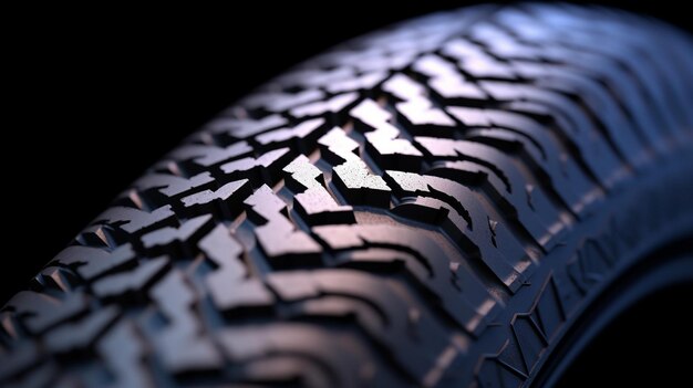 Photo detailed closeup of a tire on a black background