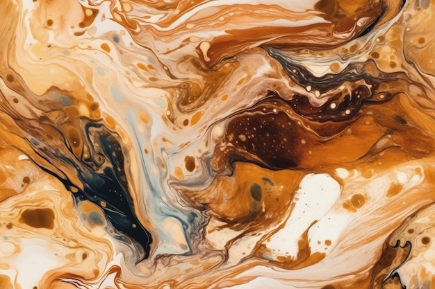 Detailed closeup view of a brown and black marble surface created with Generative AI technology