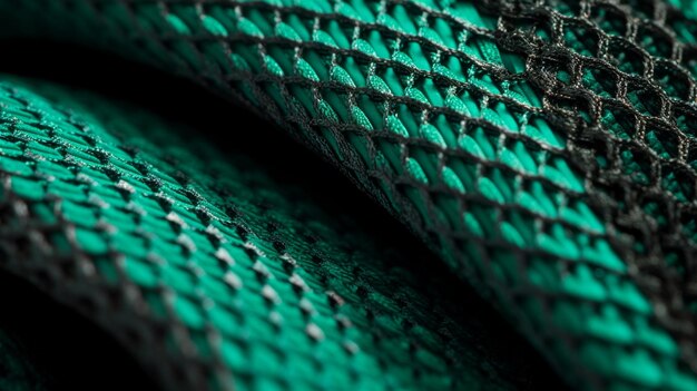 Photo detailed closeup view of a green and black textured fabric