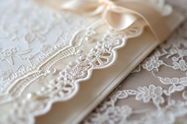 Photo a detailed closeup of a wedding card featuring a beautiful ribbon perfect for wedding invitations and announcements