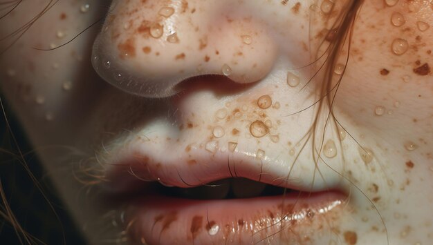 Photo detailed closeup of a woman's face with pimples