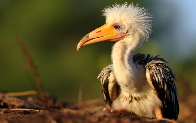 Detailed closeup of a Yellow billed hornbill chick