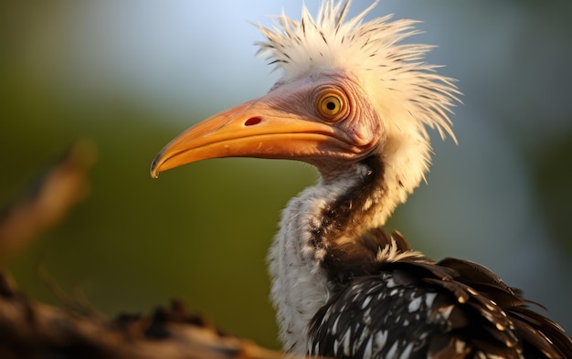 Detailed closeup of a Yellow billed hornbill chick