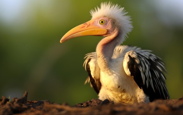 Detailed closeup of a Yellow billed hornbill chick