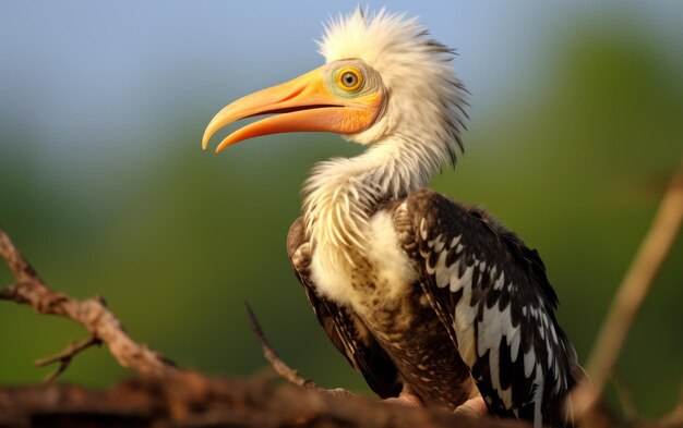 Photo detailed closeup of a yellow billed hornbill chick