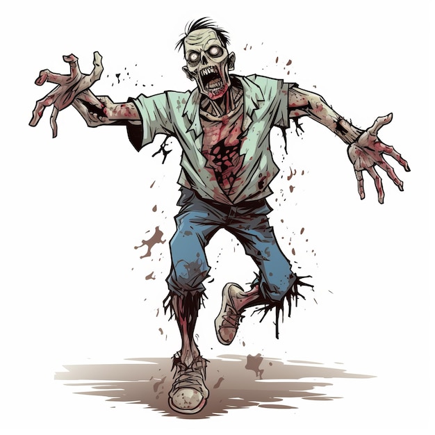 Photo detailed comic book art zombie running around