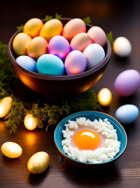 Foto uovo di pasqua accogliente dettagliato con messa a fuoco nitida
