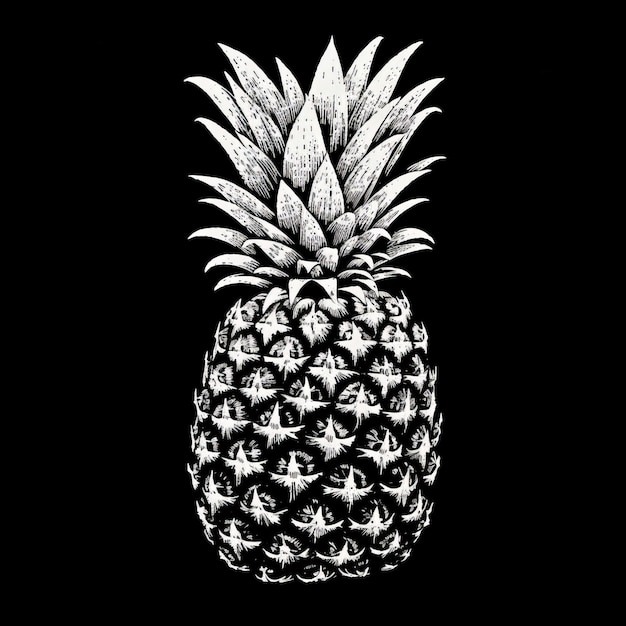 Detailed Crosshatched Pineapple Stencil On Black Background