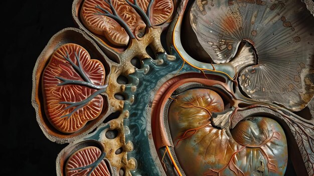 Photo a detailed crosssectional view of a kidney showing both macro and micro perspectives used for educational and diagnostic purposes in medical contexts