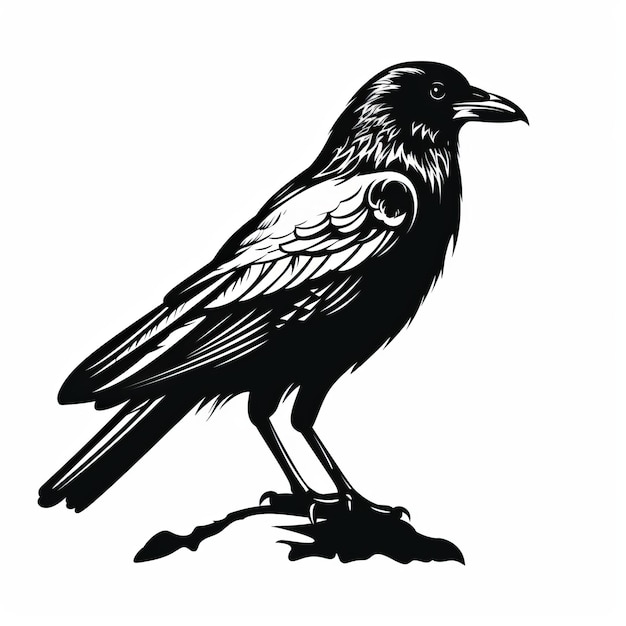 Photo detailed crow design on white background screen printing style