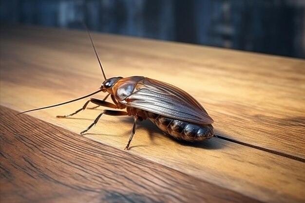 Detailed d cockroach on wooden background