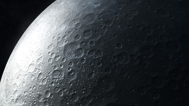 Detailed dark gray image of the moon surface closeup