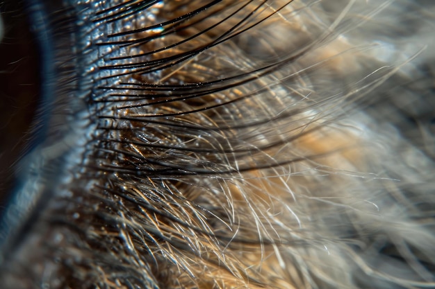 Foto una rappresentazione dettagliata dell'iride e della pupilla che rivela le strutture intricate all'interno dell'occhio umano closeup di una consistenza delle ciglia ai generato