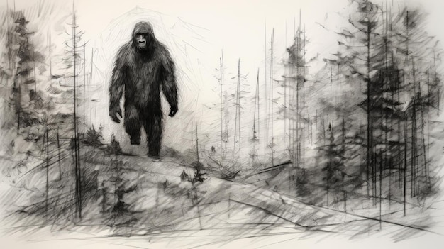 Detailed Drawing Of A Great Big Foot Walking In The Woods